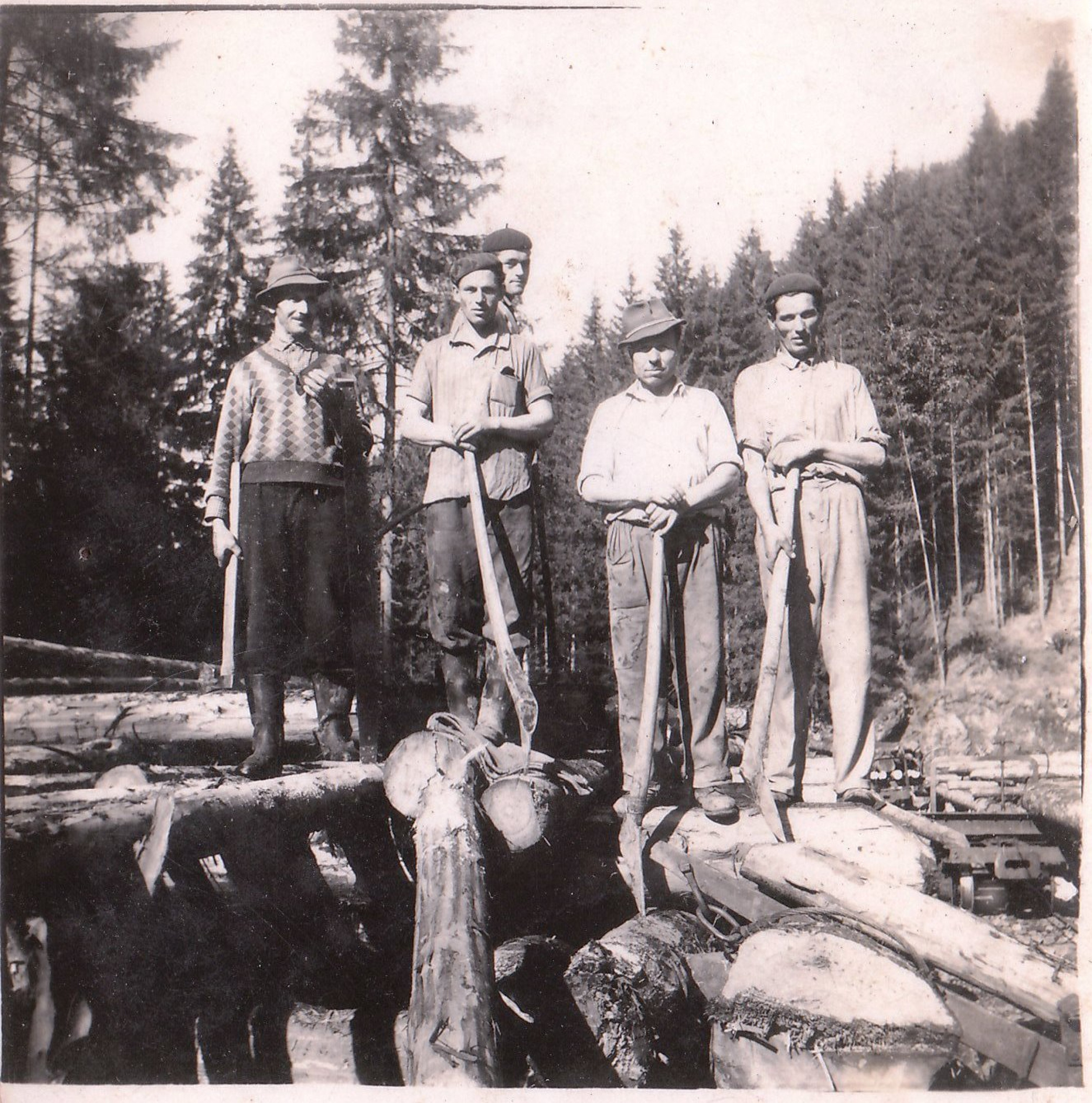 Páll István és társai erdőmunkán 1965-ben